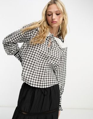 Reclaimed Vintage shirt with oversized collar in black and white check - ASOS Price Checker