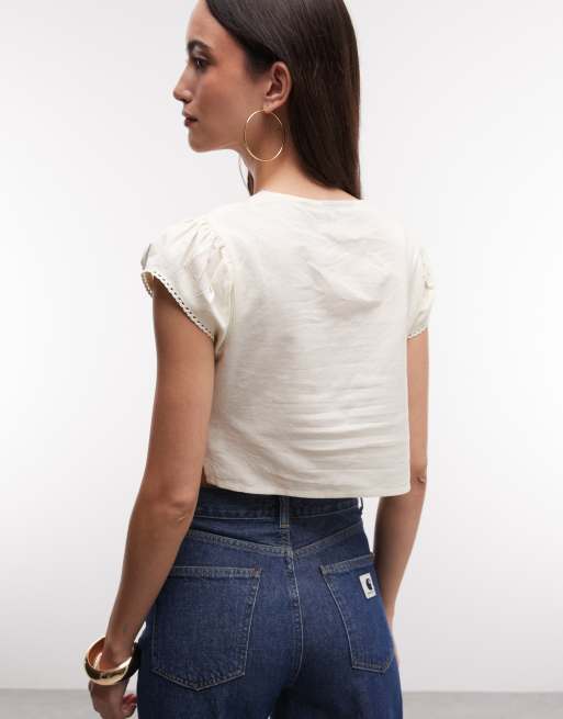 Reclaimed Vintage - Chemise courte avec col et broderies fleuries - Crème, 4 de 4