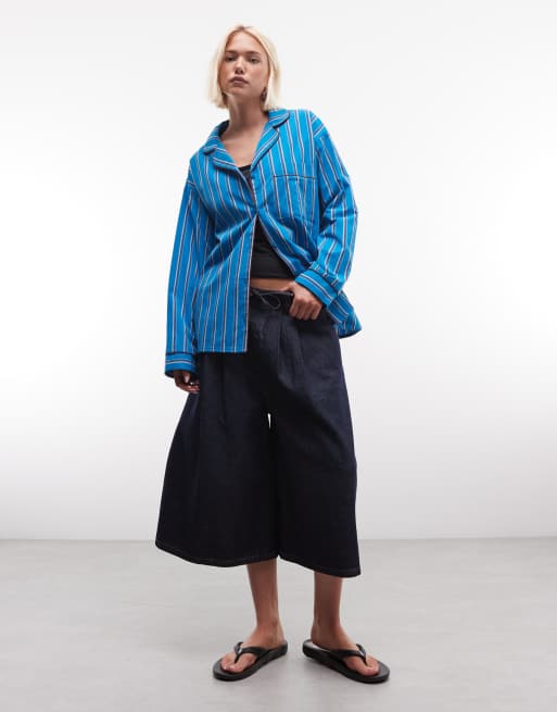 Reclaimed Vintage - Chemise d'ensemble style pyjama à rayures et col à revers - Bleu, 2 de 4