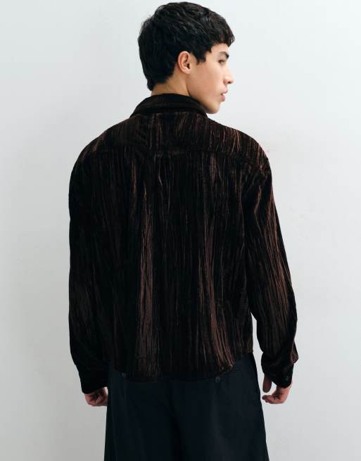 Reclaimed Vintage chemise en velours froissé marron, 2 de 5