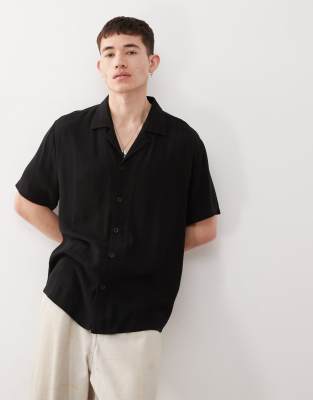 Reclaimed Vintage - Chemise oversize en lin mélangé - Noir