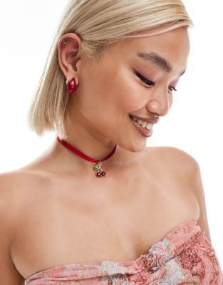 cherry charm necklace-Red