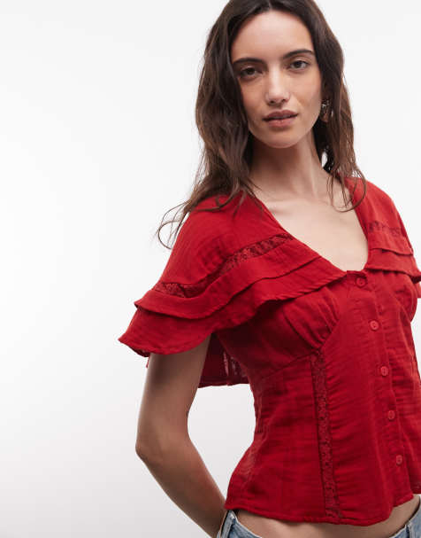 Reclaimed Vintage chiffon cape-top i rød - view 1