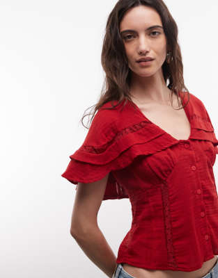Reclaimed Vintage Chiffon Cape Top In Red