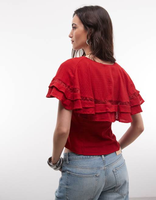 Reclaimed Vintage Chiffon-Cape-Top in Rot, 4 von 4
