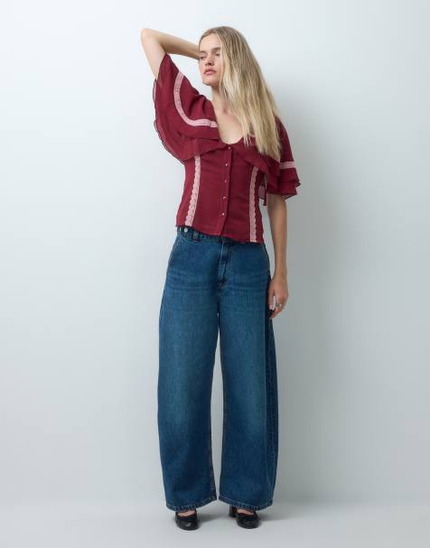 Reclaimed Vintage chiffon cape top with contrast lace - view 1