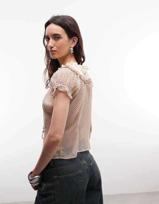 Reclaimed vintage chiffon check and dobby tea top, 4 of 4