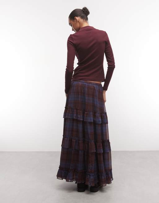 Reclaimed Vintage chiffon check maxi skirt, 3 of 5