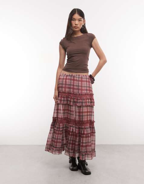 Reclaimed Vintage chiffon geruite maxi rok - view 1