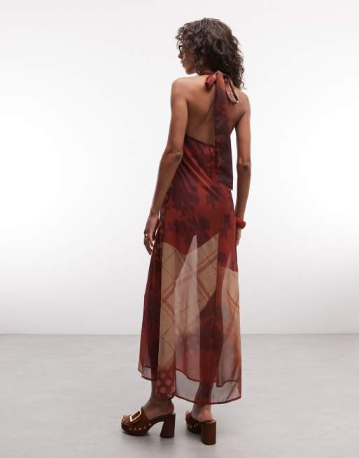 Reclaimed Vintage chiffon halternek maxi met gemengde print, 4 van 4