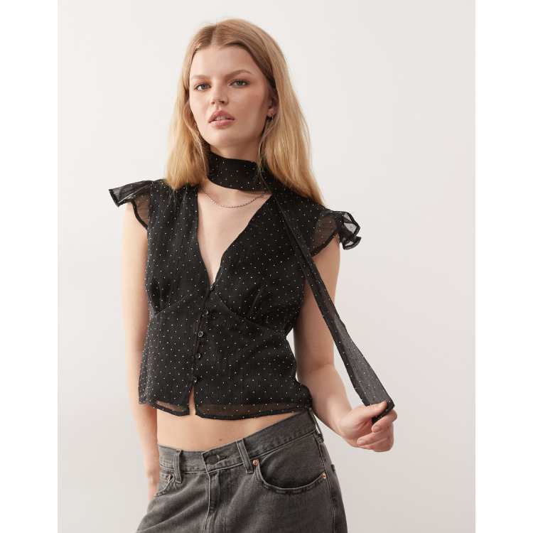 Reclaimed Vintage chiffon keyhole blouse with hotfix in black | ASOS