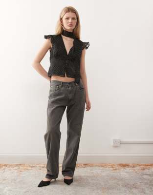 Reclaimed Vintage Chiffon Keyhole Blouse With Hotfix In Black