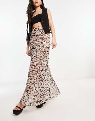 Reclaimed Vintage chiffon maxi skirt in animal print-Multi