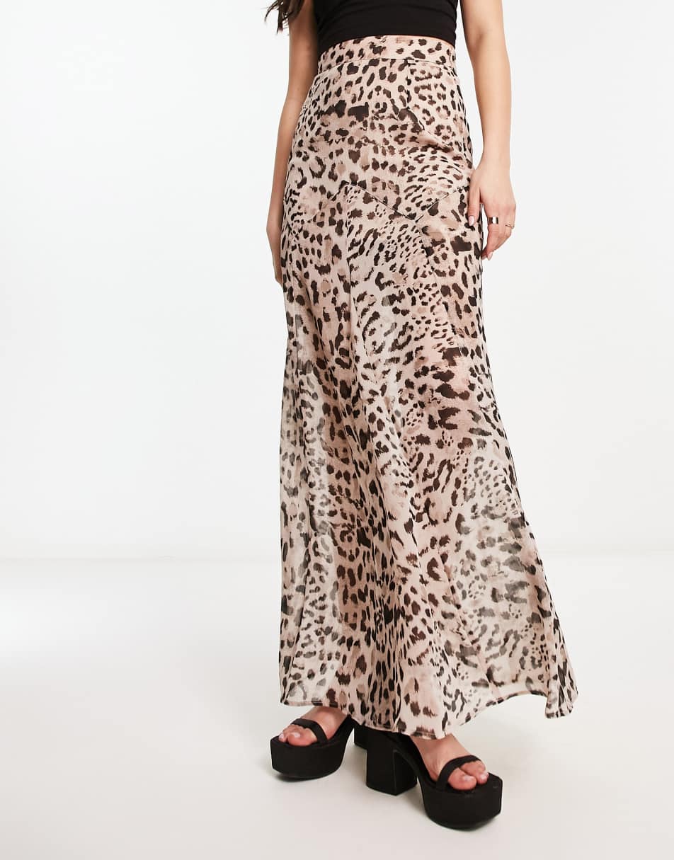 Reclaimed Vintage chiffon maxi skirt in animal print 0