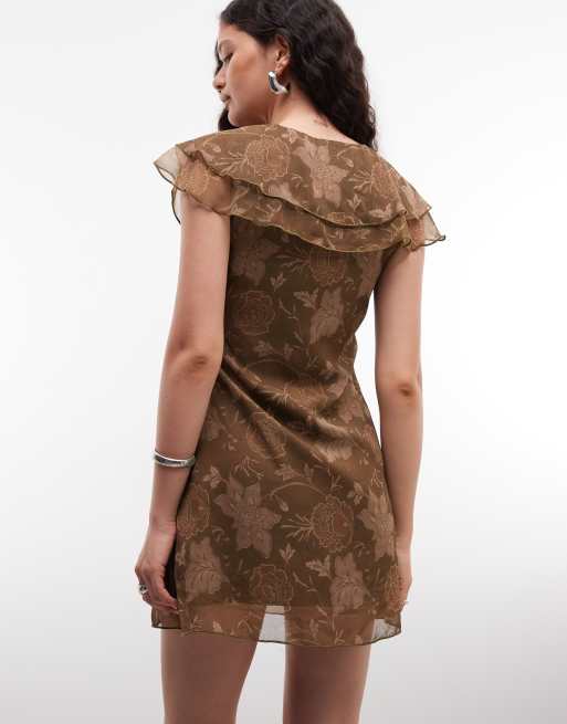 Reclaimed Vintage chiffon mini tea dress with flutter sleeve in tonal floral, 4 of 4