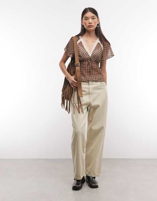 Reclaimed vintage chiffon tea top in spot print, 2 of 4