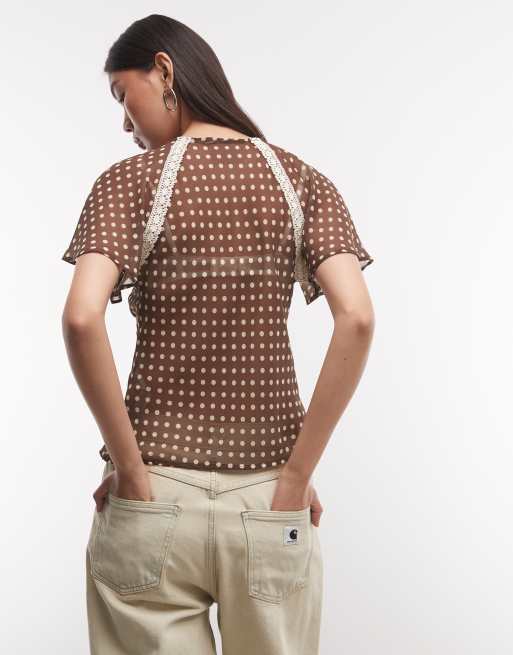 Reclaimed vintage chiffon tea top in spot print, 3 of 4