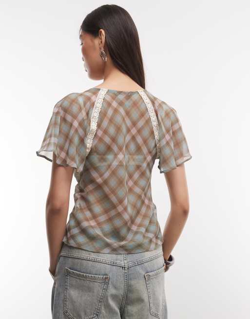 Reclaimed Vintage chiffon top met ruitprint, 4 van 4