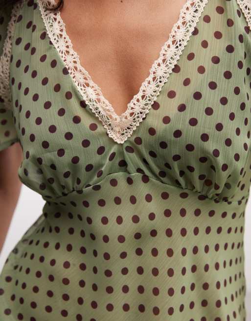 Reclaimed Vintage chiffong tea-top med prickigt tryck, 3 av 4