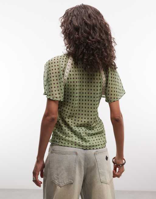 Reclaimed Vintage chiffong tea-top med prickigt tryck, 4 av 4