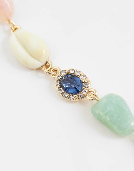 Reclaimed Vintage choker gemstone and charm seashell necklace in multi , 3 of 4