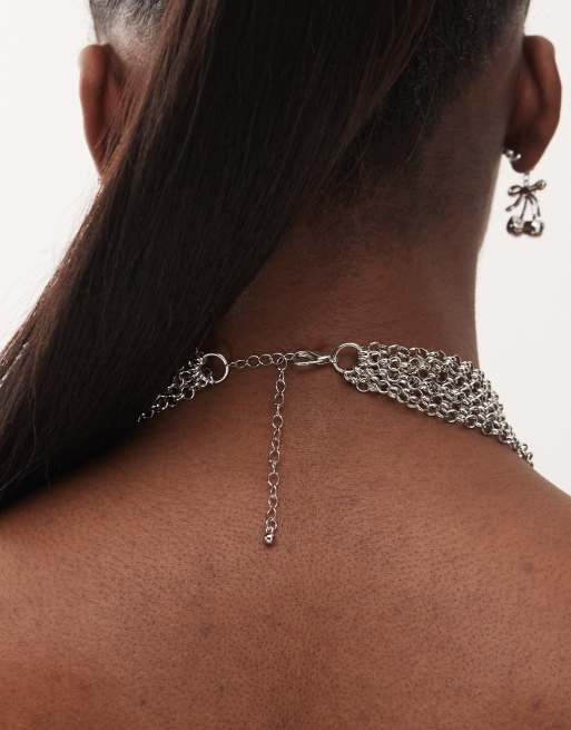Reclaimed Vintage choker layered necklace with flower in silver, 2 of 3