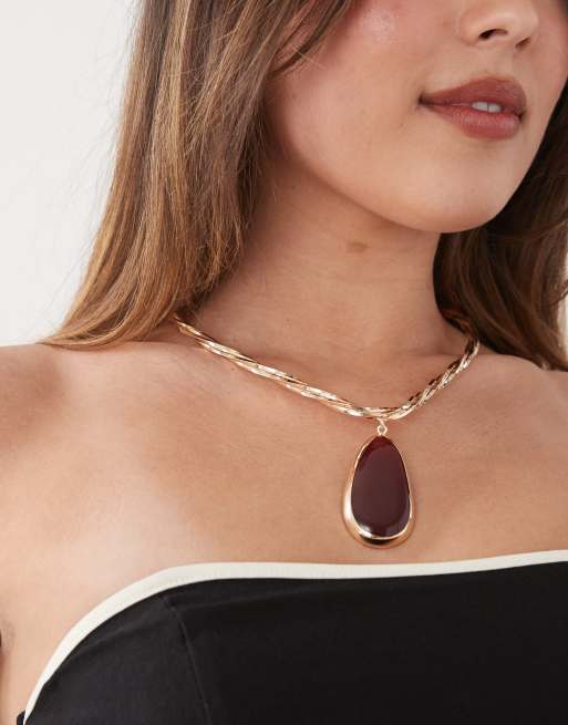 Reclaimed Vintage choker necklace with faux red stone in gold