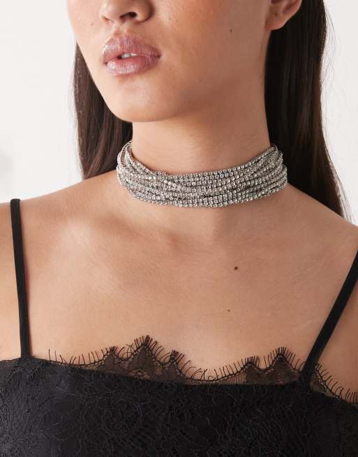 Reclaimed Vintage choker necklace with tangled chains in silver