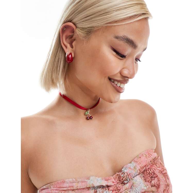 Red ribbon choker sales