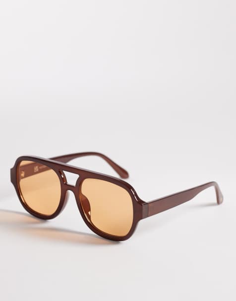 Reclaimed Vintage – Chokladbruna pilotsolglasögon med orange glas - view 1