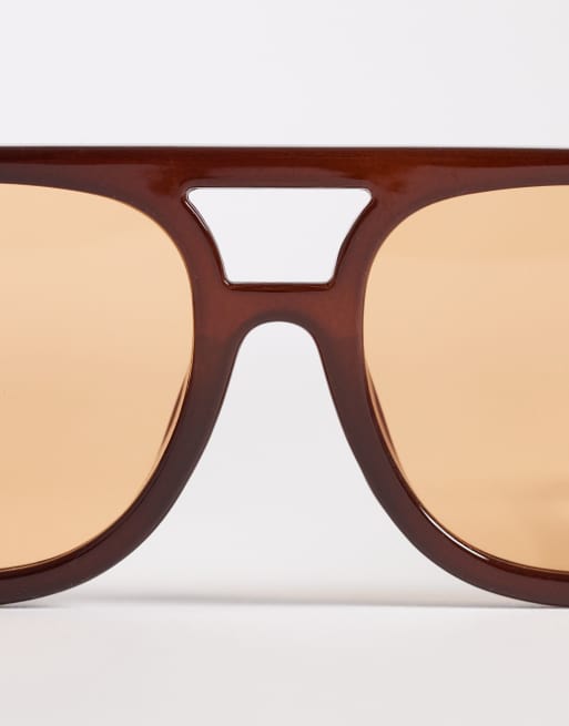 Reclaimed Vintage - Chokoladebrune aviator-solbriller med orange glas, 2 af 3