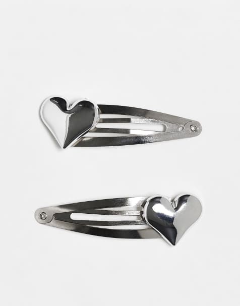 Reclaimed Vintage chubby heart clips 2 pack in silver - view 1