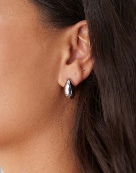 Reclaimed Vintage chubby hoop earrings in silver - view 1