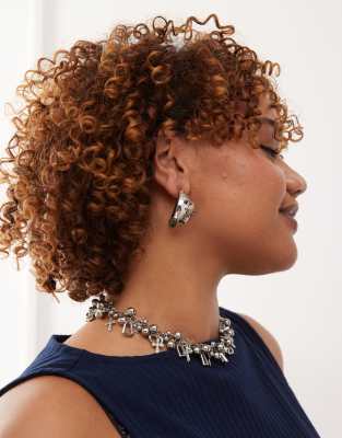 chubby hoop earrings with faux stone detail in silver
