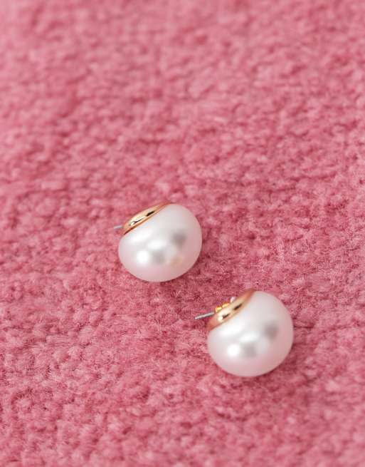 Reclaimed Vintage chubby pearl hoop drop earrings in gold