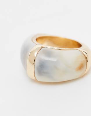 Reclaimed Vintage Chubby Ring With Cream Stone Inlay In Gold