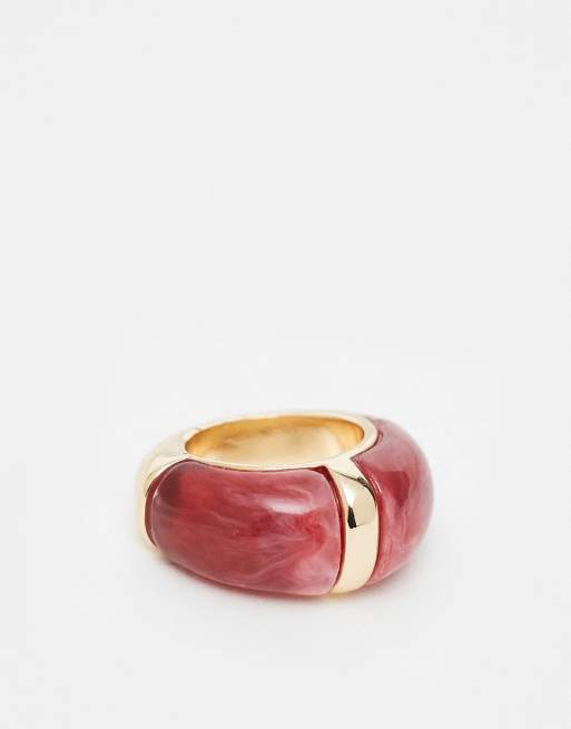 Reclaimed Vintage chubby ring with red stone inlay in gold