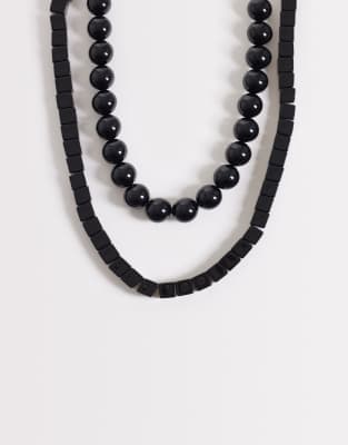 Reclaimed Vintage Chunky Beaded 2 Row Necklace In Black