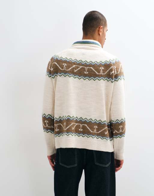 Reclaimed Vintage chunky knit fair isle cardigan in cream and blue, 5 of 5