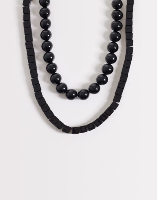 Reclaimed Vintage chunky longline beaded 2 pack necklaces in black