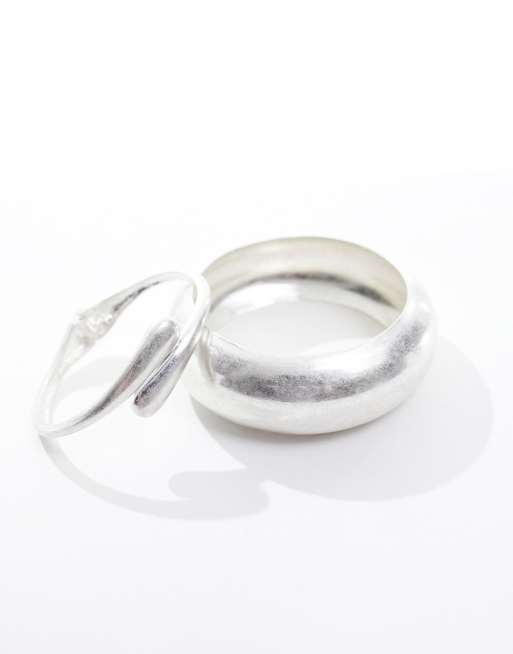Reclaimed Vintage chunky molten bangle pack in silver, 3 of 4