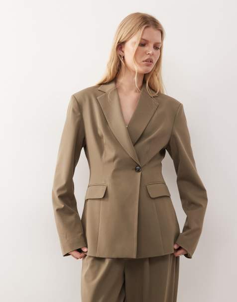 Reclaimed Vintage cinch detail tailored blazer in khaki - part of a set - view 1