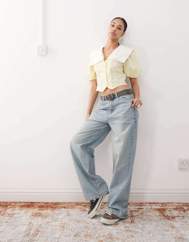 Reclaimed Vintage cinched in sailor collar blouse in buttermilk