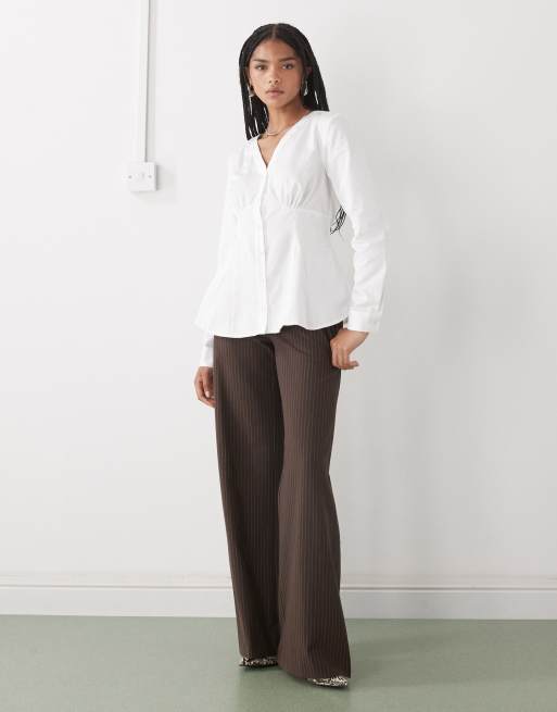Reclaimed Vintage cinched in shirt with seam details and peplum hem in white, 4 of 4