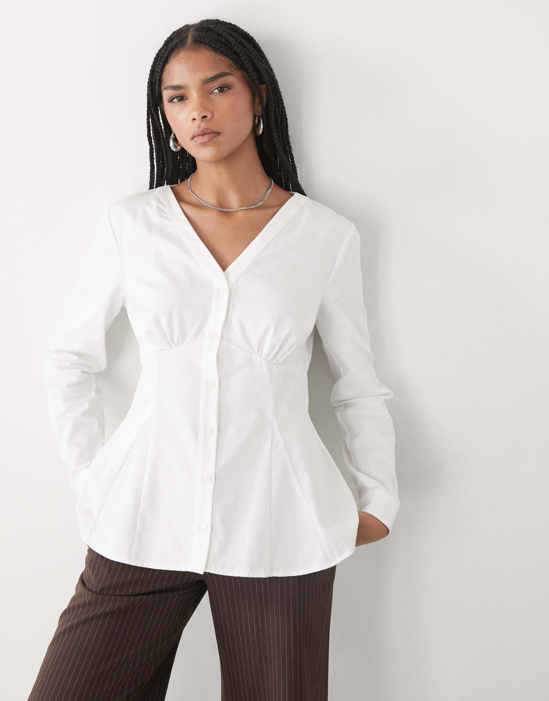 reclaimed vintage cinched -n shirt with seam details and peplum hem in white