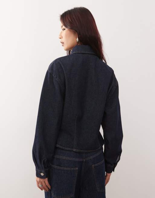 Reclaimed Vintage cinched waist denim shirt with matching tie in indigo, 4 of 4