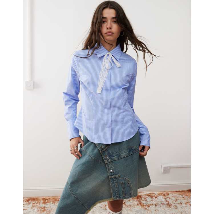 Reclaimed Vintage cinched waist fitted shirt with lace tie detail