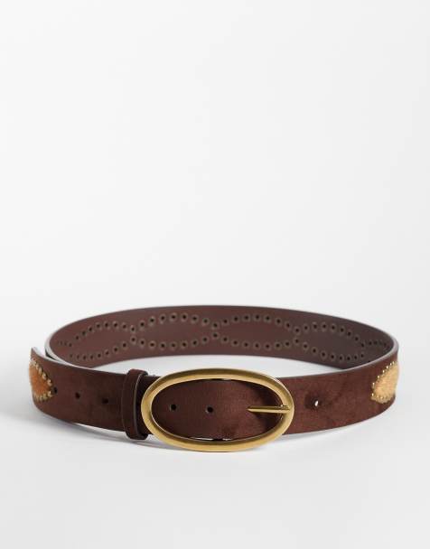 Reclaimed Vintage cintura con borchie marrone - view 1
