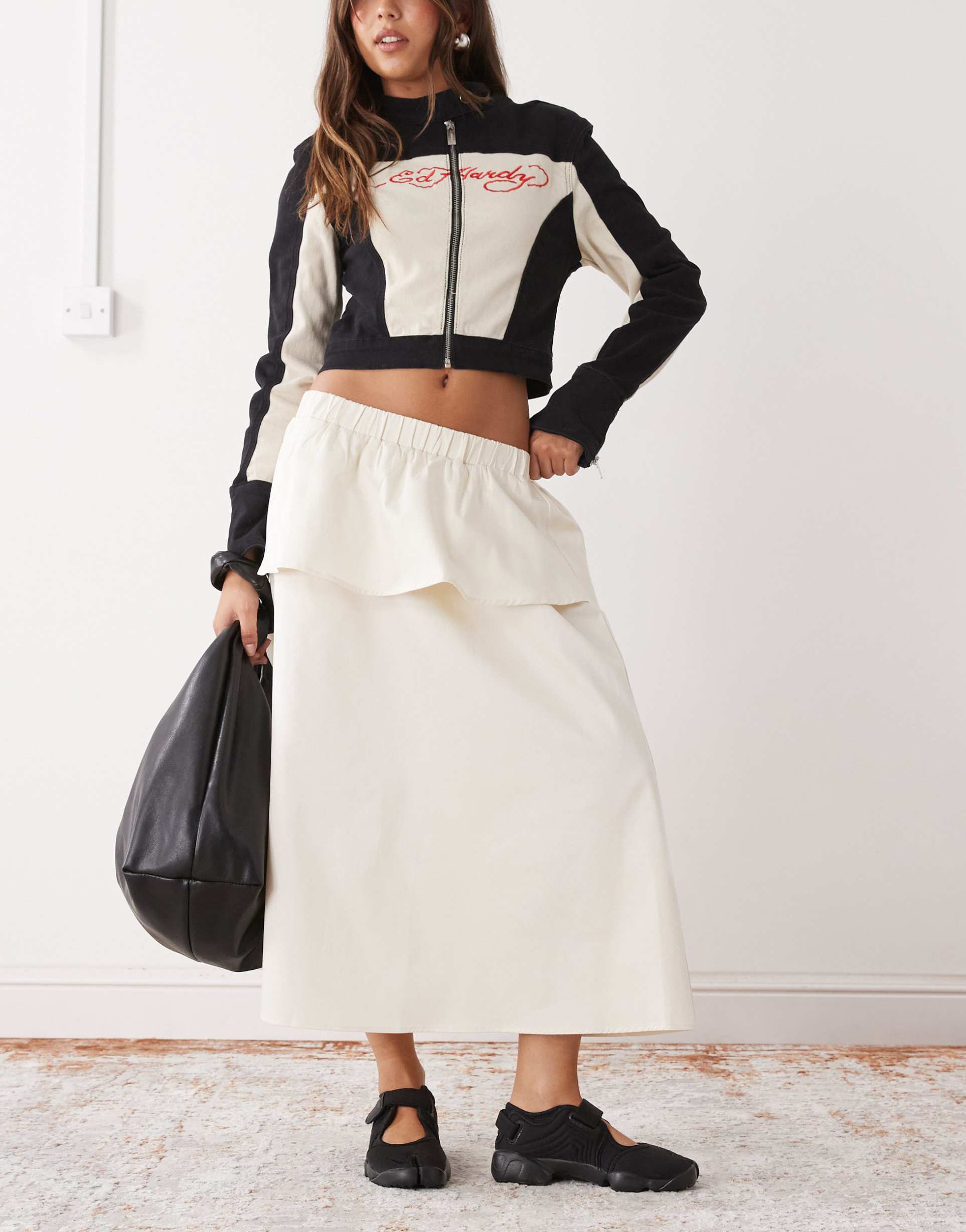 reclaimed vintage circle midi skirt with peplum detail in cream