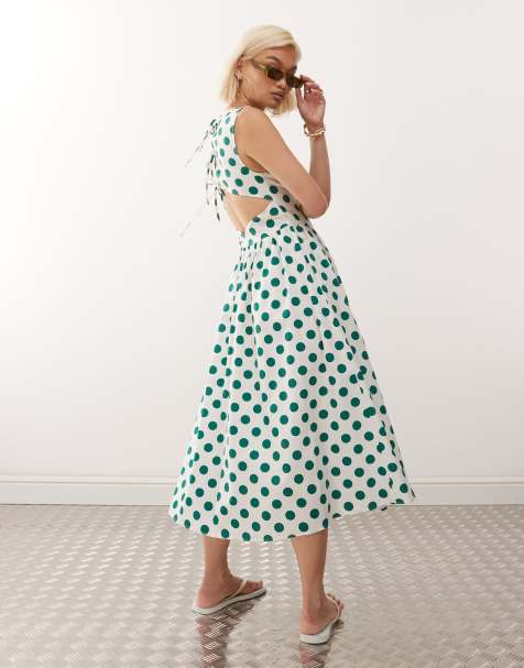 Reclaimed Vintage clean midi dress with fitted bodice and full skirt in dot print - view 1